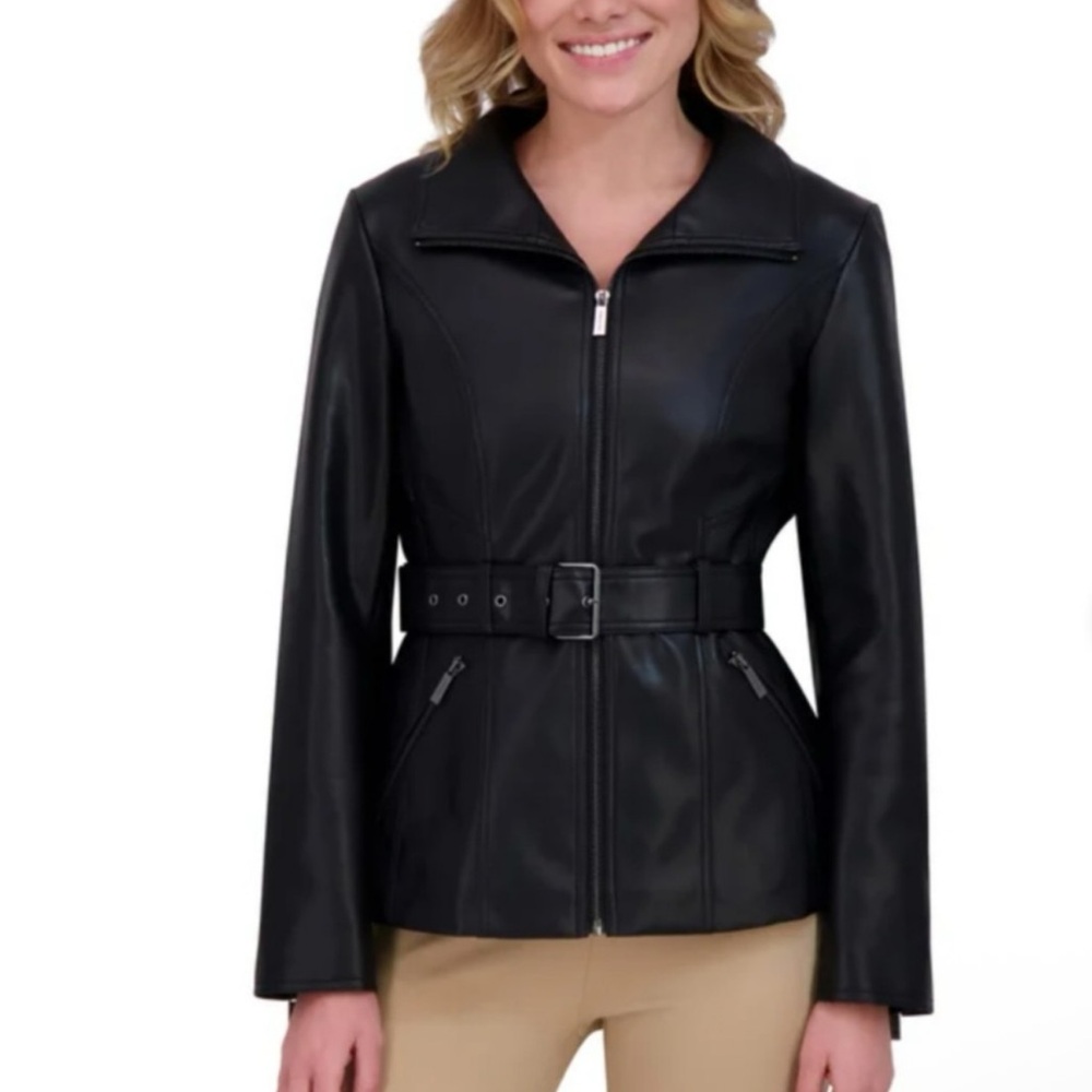 Kenneth Cole Women's Belted Faux Leather Jacket XL